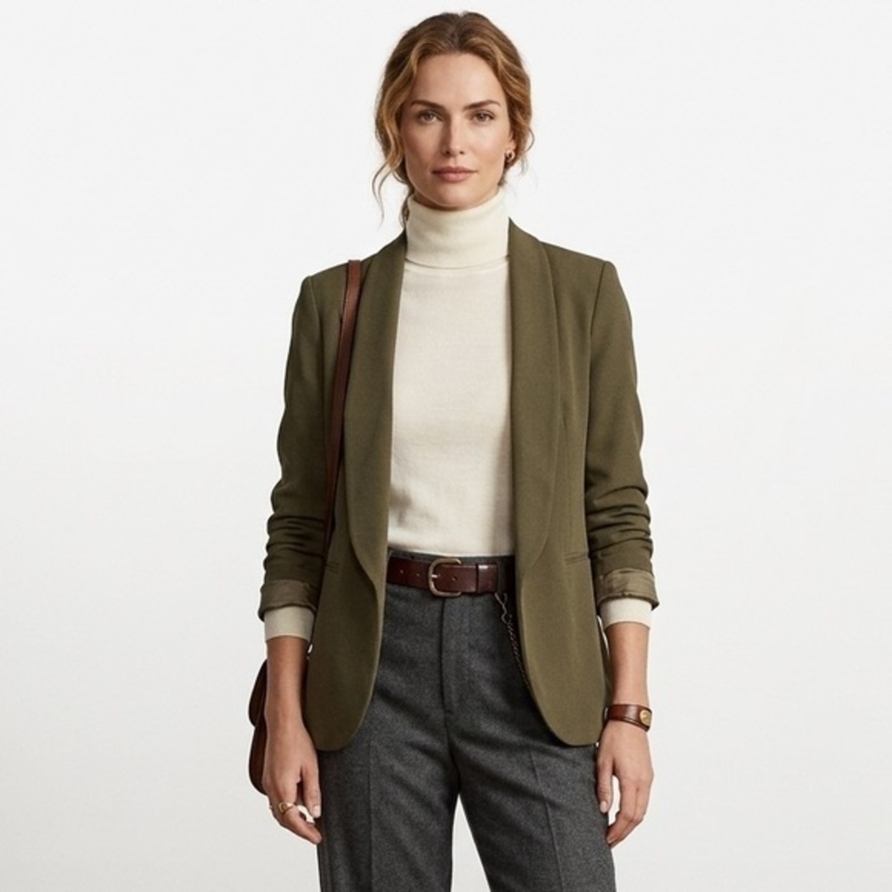 H&M Olive Green Open Front Lined Blazer Size 8